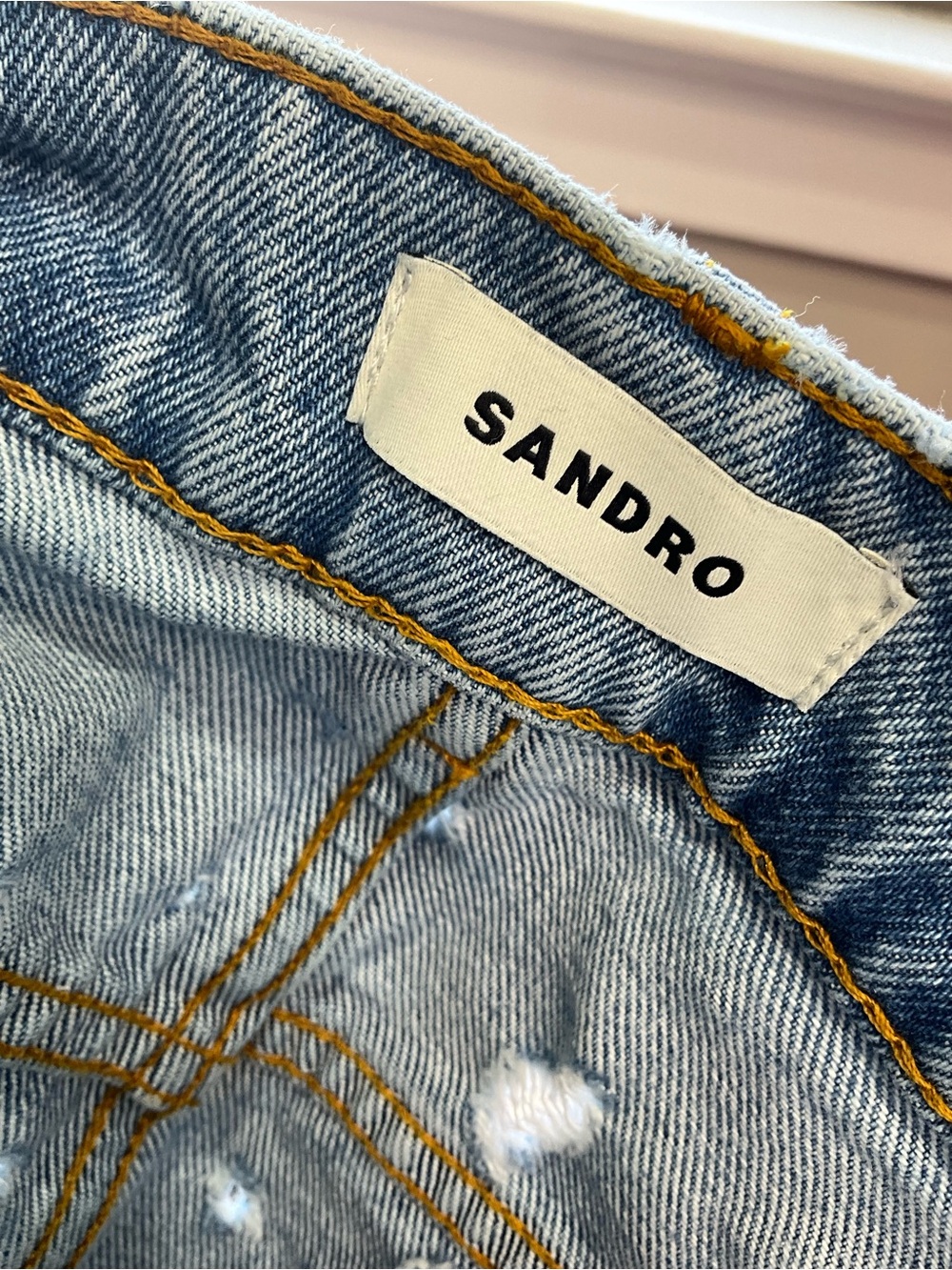 SANDRO Ruthy Distressed High Rise Wide Leg Jeans Light Wash Size 40 - Picture 7 of 9